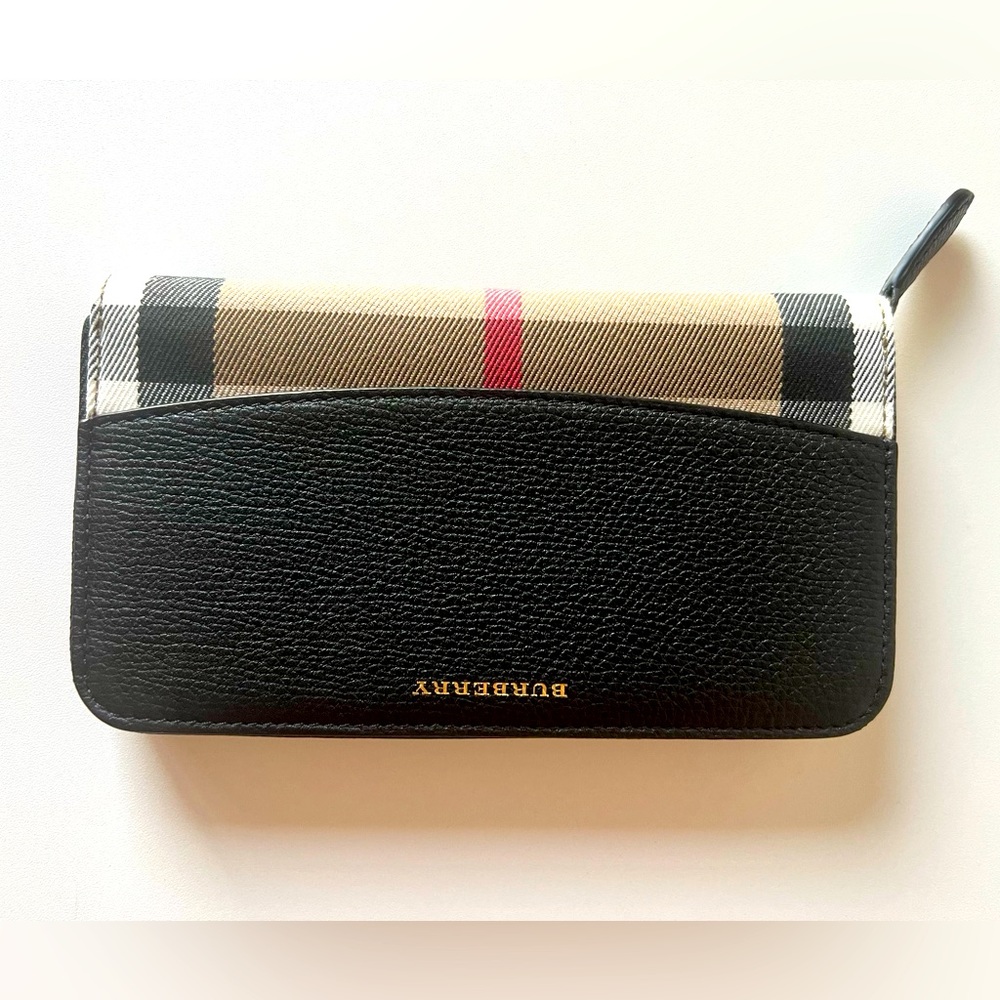 Burberry House Check and Leather Zip-around Wallet